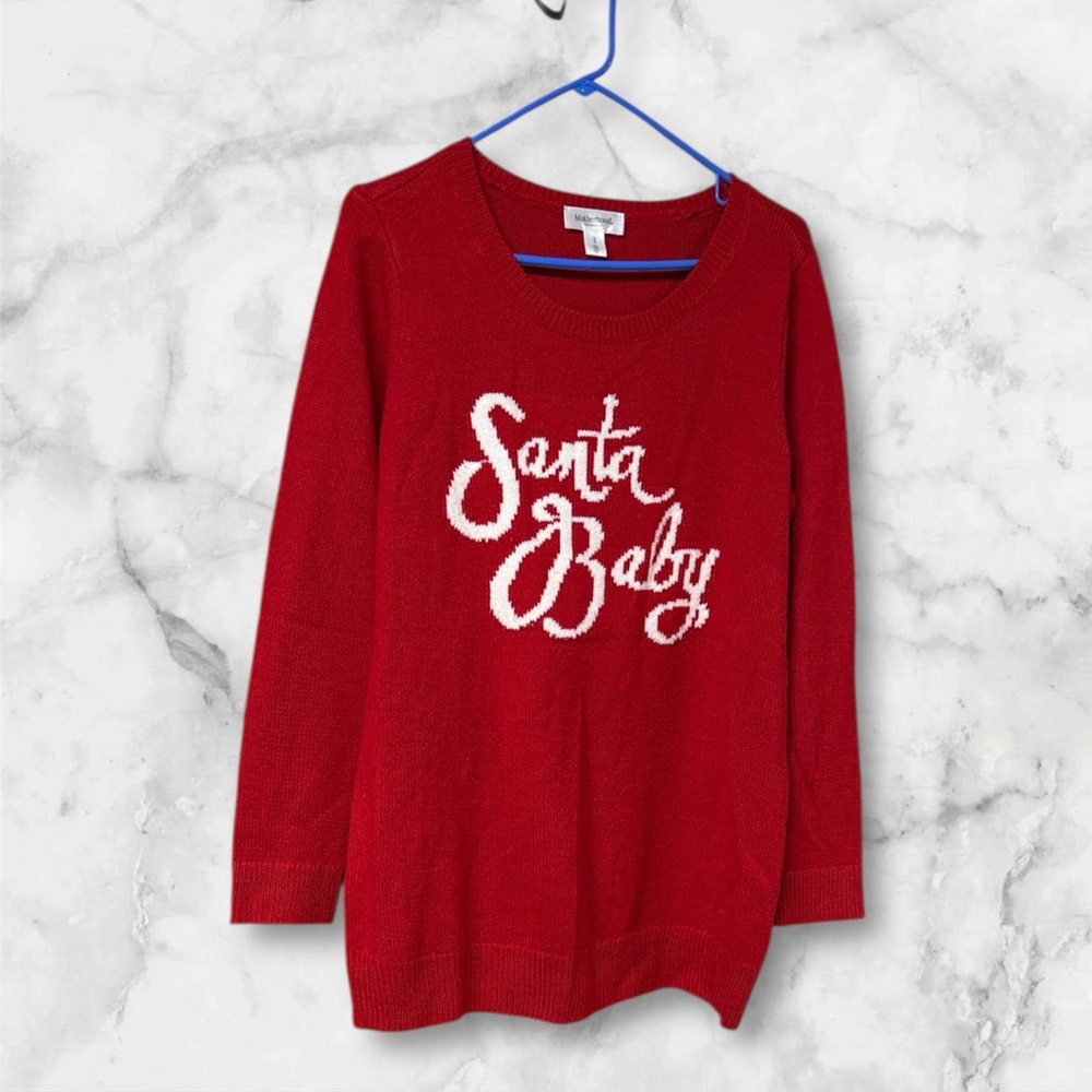 Motherhood Santa baby Vibrant Red Christmas Knit sweater Top size large